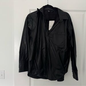 NWT Zara fake leather button down